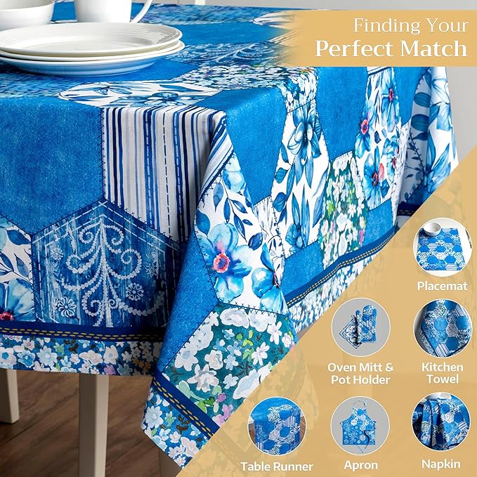 Maison d' Hermine Table Cloth Rectangle Table 100% Cotton 70 x 90 Inches Tablecloth Reusable Decorative for Dining Room Farmhouse Home Valentines Day Decorations Spring Summer - Summer Blues