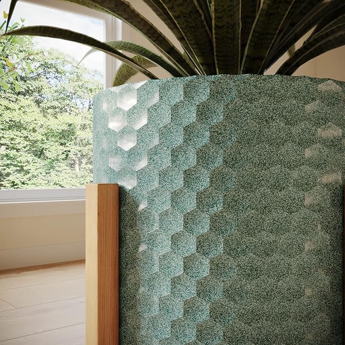 EverNest Mid-Century Modern Rhys Honeycomb Embossed Planter Pot with Kinsley Wood Stand, Metal Indoor Plant Pots, Blue Green Bohemian Style (Large 3 Gallon)