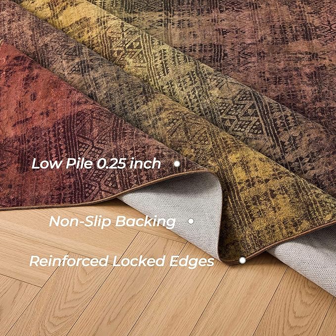Kokia Abstract Terracotta Area Rugs 8x10 Bedroom Soft Living Room Rugs Washable Distressed Vintage Comfy Carpet with Non-Slip Backing for Farmhouse Home Office Room Decor, Brown and Tan