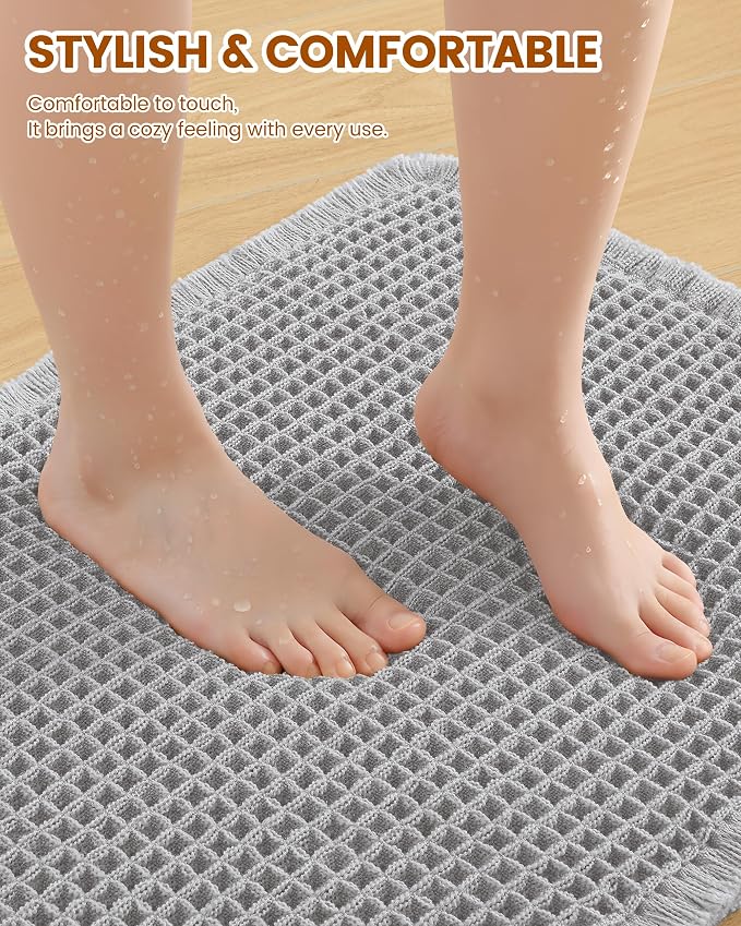 Smiry Waffle Bath Mat 24x16, Extra Soft Absorbent Bathroom Rugs, Non Slip Machine Washable Quick Dry Bath Rugs for Bathroom Floor, Tub, Shower, Home Decor Accessories, Light Grey