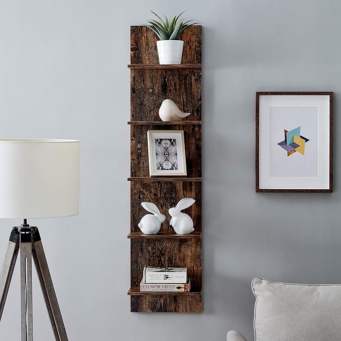 Danya B. Decorative Wall Mount Vertical Shelving Unit – Modern 5-Tier Column Shelves – Pine Grain Finish