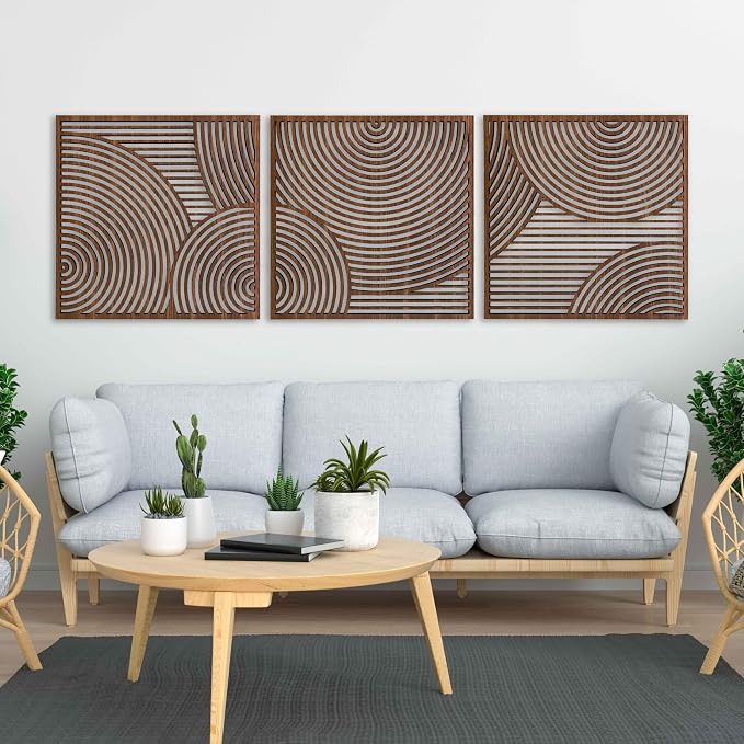 Mid Century Modern Wall Art Wood Home Decor, Unique Wood Wall Art, Boho Inspired Geometric Wooden Wall Hanging, Aesthetic Circular Decor