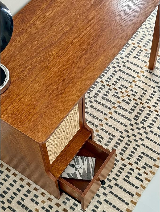 Vintage Style Desk with Storage Space and Drawer, Mid-Century Modern for Small Space