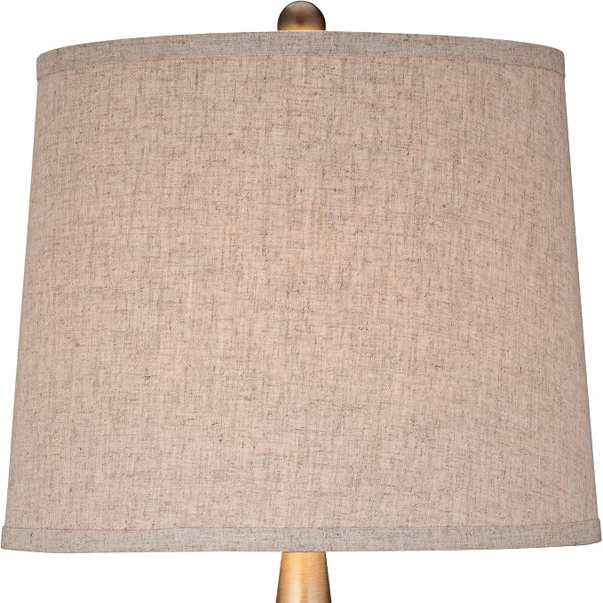 360 Lighting St. Claire Mid Century Modern Table Lamp 30 3/4" Tall Wood Brown Open Vase Taupe Fabric Drum Shade for Bedroom Living Room House Bedside Nightstand Home Office Entryway Family