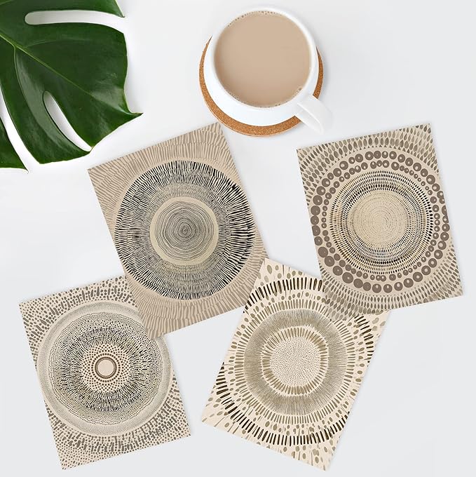 SIGNWIN Adhesive Canvas Poster Beige Abstract Geometric Circle Stroke Minimalist Folk Boho Mid-Century Inspired Digital Print Decorative Zen Bedroom Relax Multicolor - 12"x16"x4