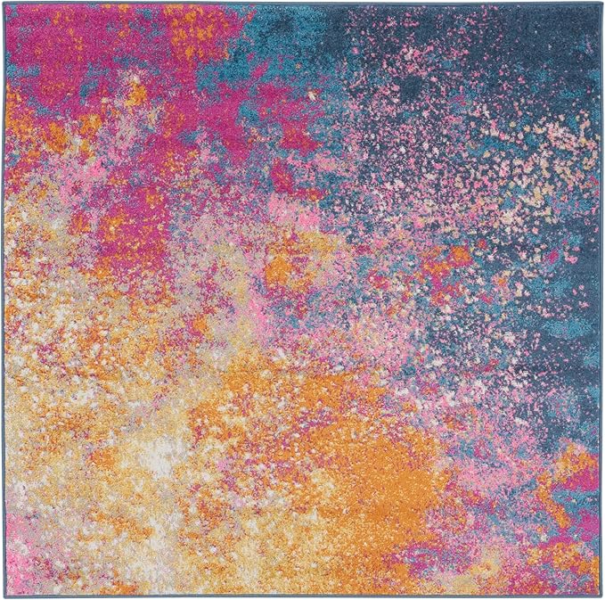 Nourison Home Passion Sunburst 5' x Square Area Rug - Easy Clean, Non Shedding, Bed Room, Living Room, Dining Room, Kitchen (5' x Square)