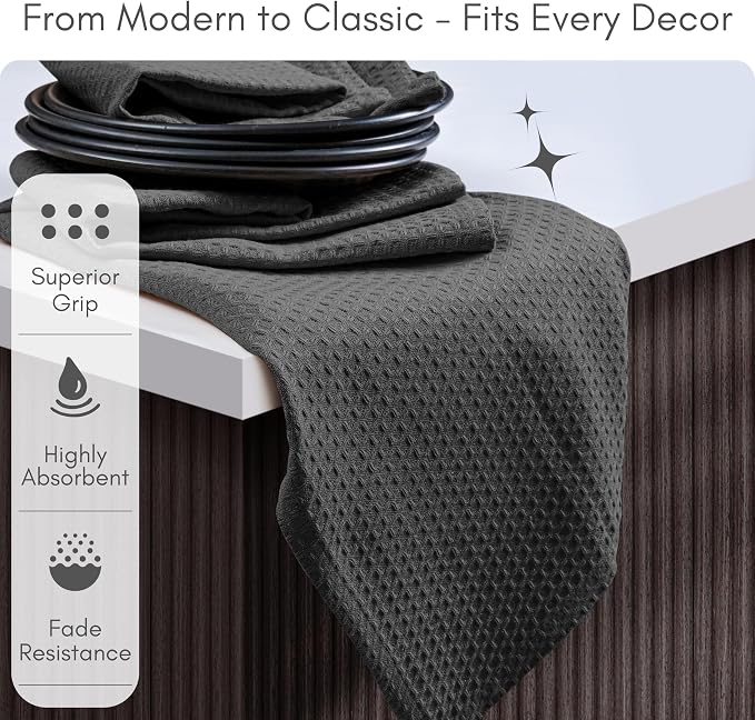 TWINY threads Gray Waffle Kitchen Towel 4 Pack, 16x26 Inches, Premium 100% Cotton Kitchen Linen Set, Absorbent Dish Cloths for Cleaning and Drying Dishes, Machine Washable, Durable, Quick Dry, Grey