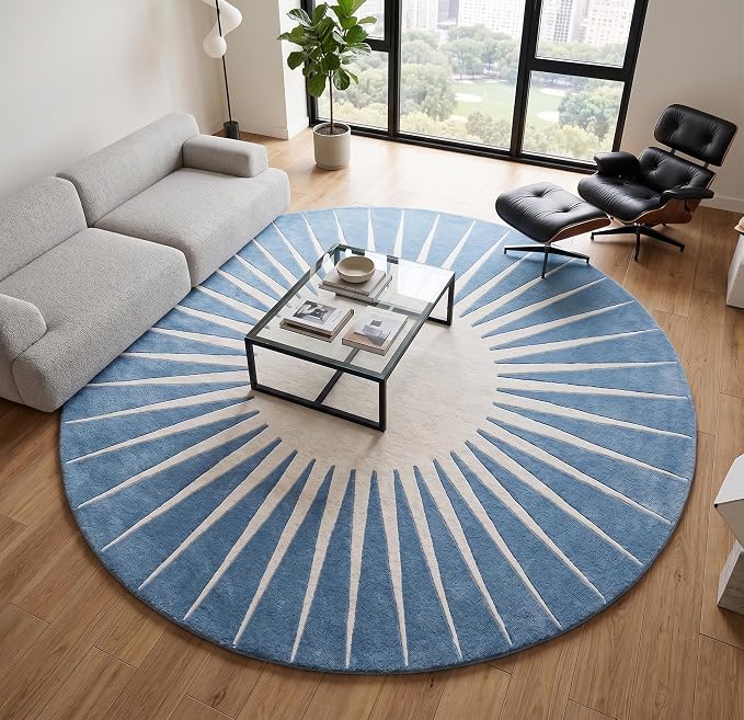 Restoration and Renovation Modern Round Area Rug – Hand-Tufted with 100% NZ Wool, Thick & Soft Circular Carpet for Living Room, Bedroom & Dining Room Decor (Sky Blue, 10' Round)