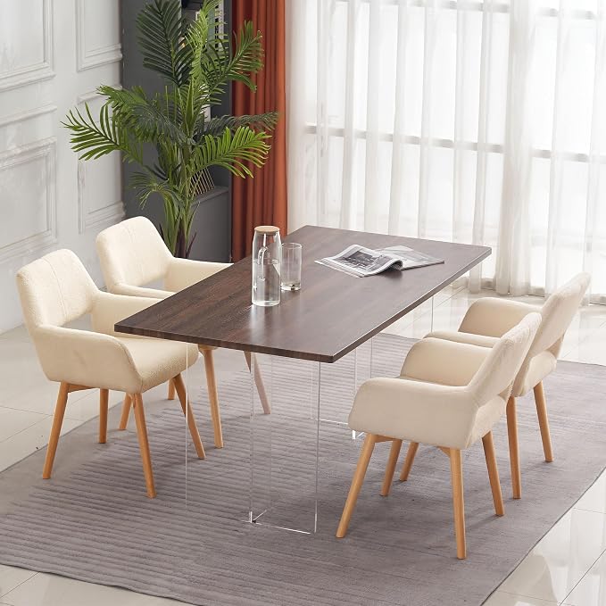 Mid Century Modern Dining Chairs Set of 4 & 2 & 6 Comfy Accent Chair Upholstered Kitchen Dining Living Room Chairs for Bedrooms Waiting Room Home Arm Desk Chair No Wheels (Wool Light Khaki, 4)