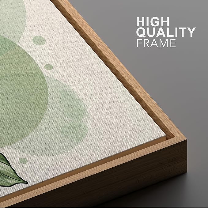 Woodrose Framed Canvas Print Wall Art Green Monstera Leaves Botanical Illustrations Modern Art Minimalist 3D Colorful Ultra for Living Room, Bedroom, Office - 24"x36" NATURAL