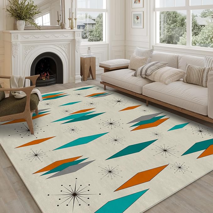 Mid Century Modern Rug for Living Room, Non-Slip Machine Washable Carpet Atomic Retro Area Rugs for Bedroom Dining Room Office Indoor Modern Home Decor 5'x7'