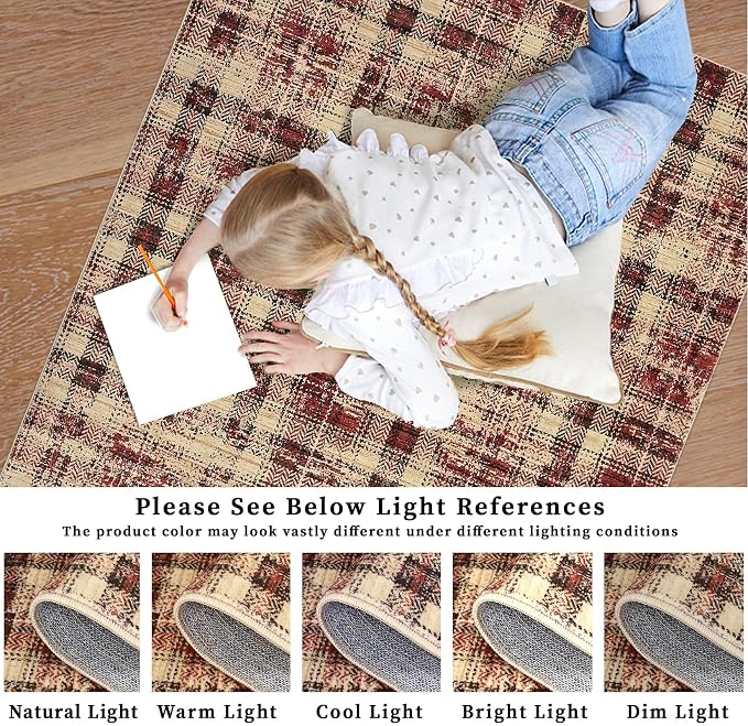 Washable Rug 10x13 Large Area Rug for Living Room Christmas Plaid Soft Bedroom Rug Non Shedding Non Slip Throw Rugs Stain Resistant Carpet for Dining Room Office Nursery Rugs 10'x13' Red