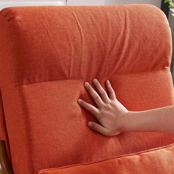 Bonnlo High Back Linen Burnt Orange Mid Century Modern Accent Chair, Soild Wood Padding Lounge Armchairs Side Sitting Chairs for Living Room, Bedroom, Guest Room