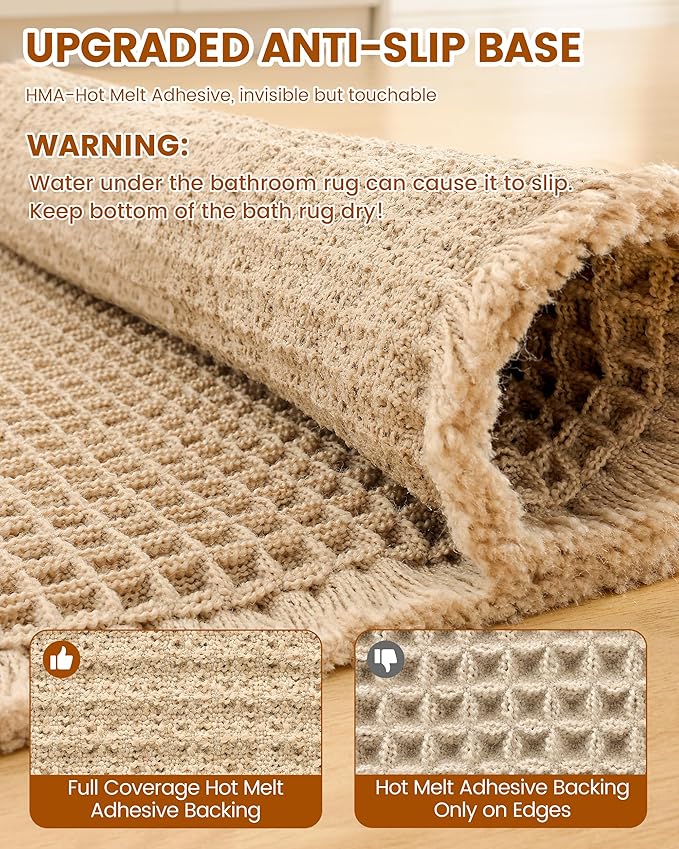 Smiry Waffle Bath Mat 30x18, Extra Soft Absorbent Bathroom Rugs, Non Slip Machine Washable Quick Dry Bath Rugs for Bathroom Floor, Tub, Shower, Home Decor Accessories, Brown