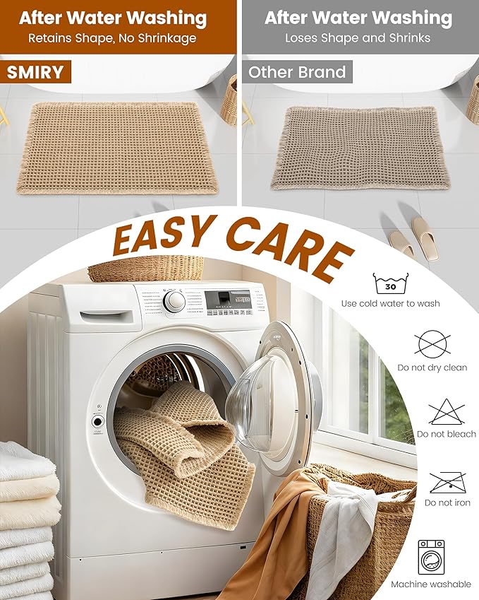 Smiry Waffle Bath Mat 47x24, Extra Soft Absorbent Bathroom Rugs, Non Slip Machine Washable Quick Dry Bath Rugs for Bathroom Floor, Tub, Shower, Home Decor Accessories, Brown