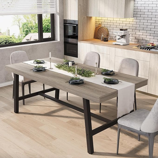 GarveeHome Industrial Dining Table for 6-8 People, 70.87" Long Wooden Kitchen Table with Sturdy Metal Frame & Walnut Finish, Seats 6 Rectangular Counter for Dinner, Kitchen, Dining Room-Grey Walnut
