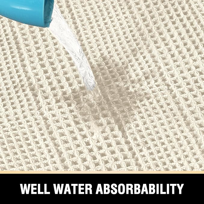 H.VERSAILTEX Waffle Bath Mat Super Absorbent Bathroom Mats Non Slip Bath Rugs for Bathroom Floor Machine Washable Ultra Soft Bathroom Rugs for Beside Tub, (32 x 20 Plus 24 x 60 - Inches, Ivory)