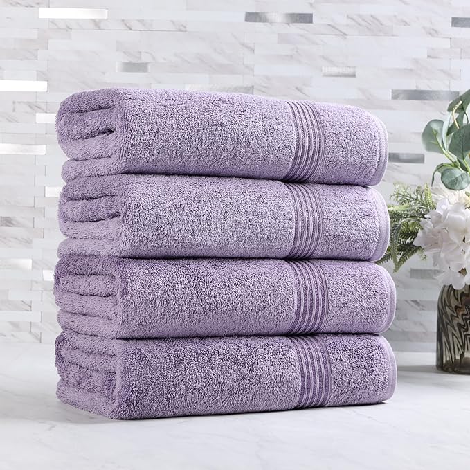 Superior Heritage Egyptian Cotton Bath Towel Set, Large Body Towels for Home Bathroom, Master, Guest Bath Decor, Plush, Absorbent Basics, Spa, Hotel, Resort, Luxury Essentials, Set of 4, Royal Purple