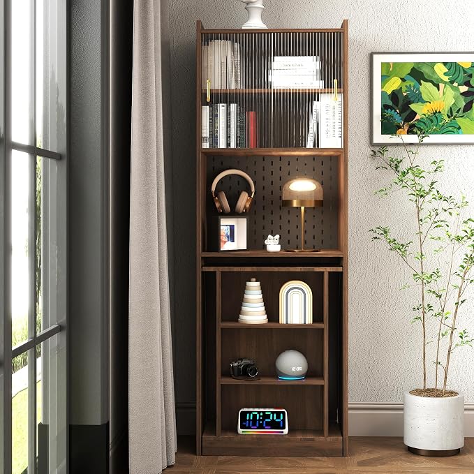 Folding Desk with Storage,Foldable Writing Desk Computer Secretary Table,Mid Century Hidden Table for Home Office Small Space with Storage (Walnut)