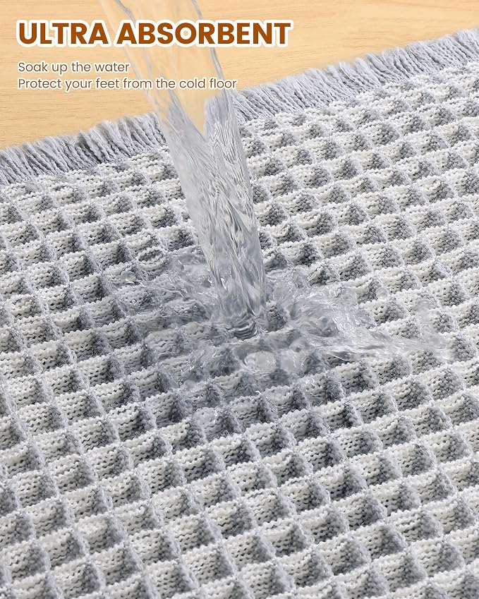 Smiry Waffle Bath Mat 30x20, Extra Soft Absorbent Bathroom Rugs, Non Slip Machine Washable Quick Dry Bath Rugs for Bathroom Floor, Tub, Shower, Home Decor Accessories, Lightgrey & Cream