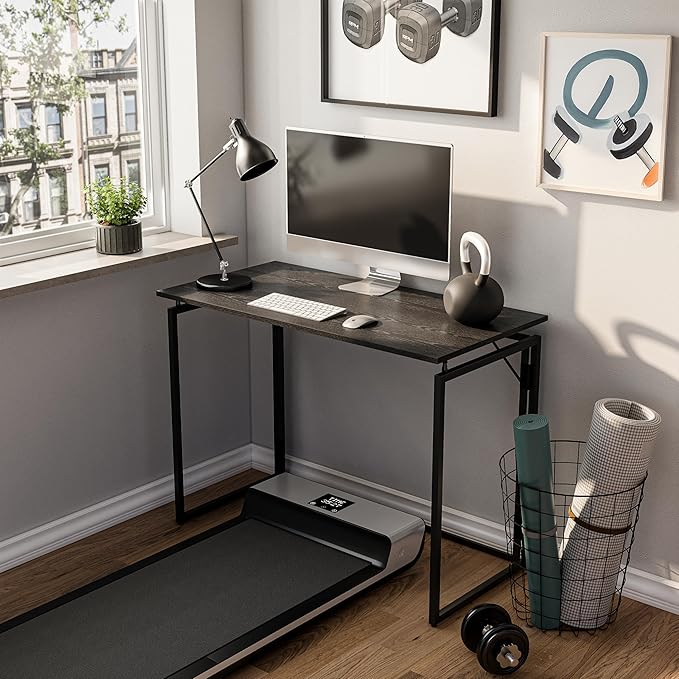 alawooder Folding Desk - 39.4” Wood Top Foldable Desk for Small Spaces | No Assembly Required Compact Desk for Home Office, Writing, and Study