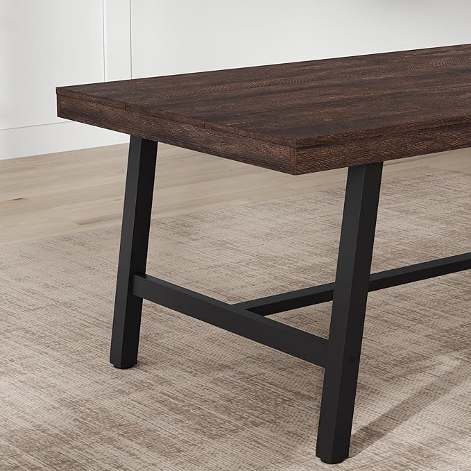 GarveeHome Industrial Dining Table for 4-6 People, 63" Long Wooden Kitchen Table with Sturdy Metal Frame & Birch Finish, Seats 4 Rectangular Counter for Dinner, Kitchen, Dining Room-Dark Rustic Birch