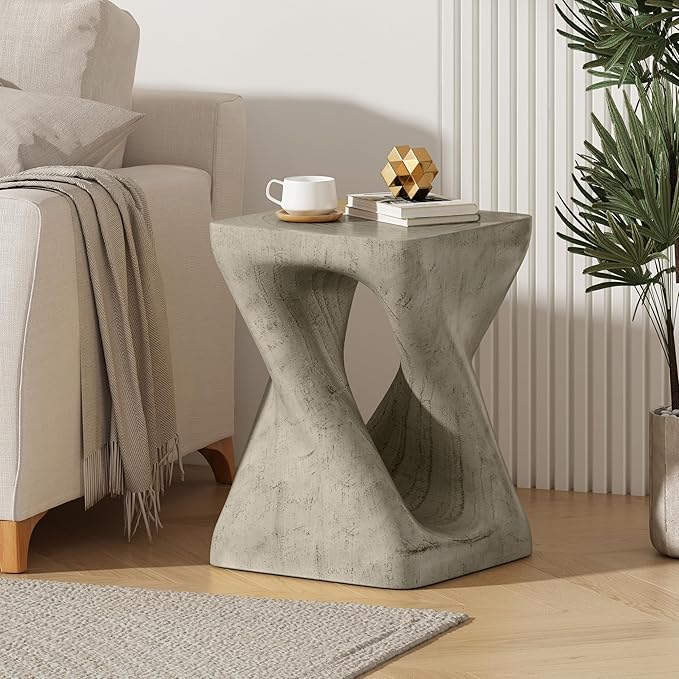ø11.75'' Small Side Table End Table for Living Room, Modern Retro Farmhouse Countryside Style, Magnesium Oxide Material for Indoor & Outdoor, No Assembly, Wood Grain, Gray