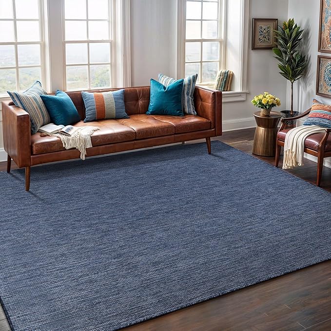 Washable Indoor Outdoor Rug 5x7 Weather Resistant Area Rugs Modern Solid for Porch Deck Balcony Backyard Patio Outside Carpet (5 X 7 Azure Blue)