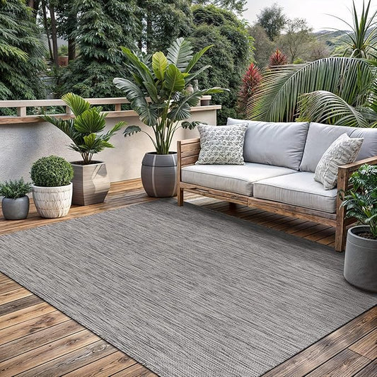 Washable Indoor Outdoor Rug 6x9 Weather Resistant Area Rugs Modern Solid for Porch Deck Balcony Backyard Patio Outside Carpet (6 X 9 Silver Grey)