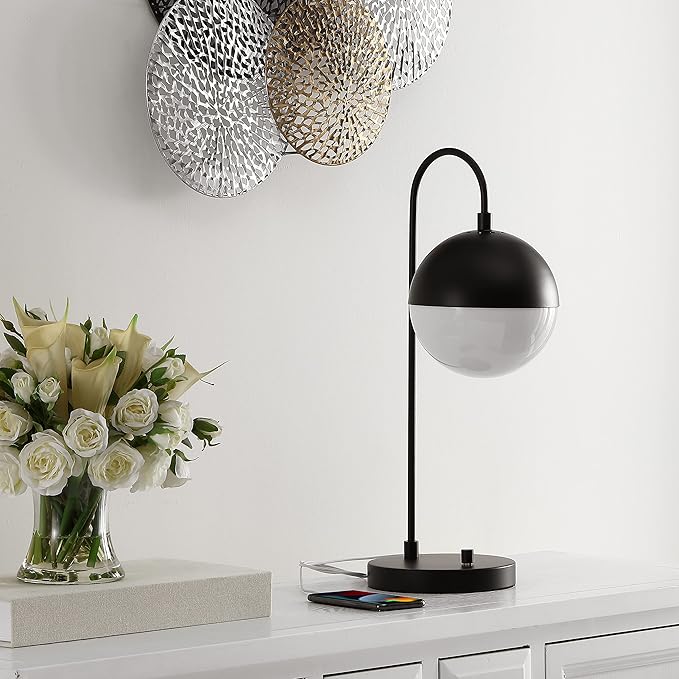 SAFAVIEH Lighting Collection Cappi Black Table Lamp with USB Charging Port (LED Bulb Included)
