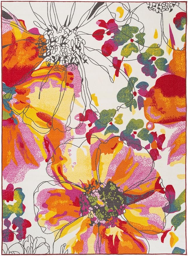 Rugshop Multi Bright Flowers Non Slip Non-Shedding Area Rug for Living Room, Dining Room and Bedroom, 10' x 14'