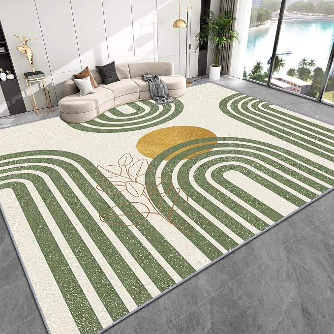 Mid Century Rugs for Living Room - 5x7 Rug, Boho Abstract Living Room Rugs, Mid Century Modern Bedroom Rug, Line Art Carpet, Minimalist Home Decor & Gifts