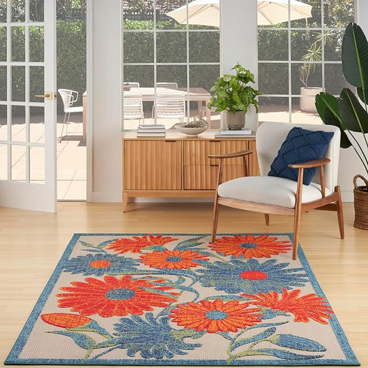 Nourison Home Aloha Ivory Multicolor 3'6" x 5'6" Area Rug - Easy Clean, Non Shedding, Bed Room, Living Room, Dining Room, Kitchen (4' x 6')