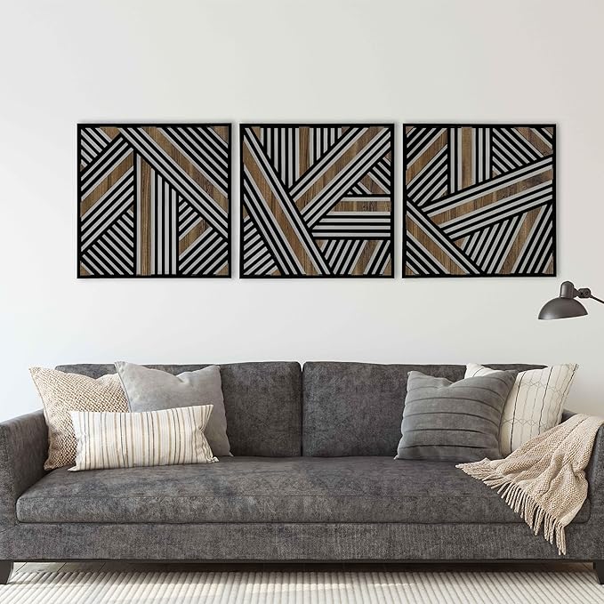 Art Deco Wall Art Wood Panels, Wood Wall Art Large, Geometric Lines Wooden Wall Decoration, Wood Wall Decor for Art Deco Interior Design
