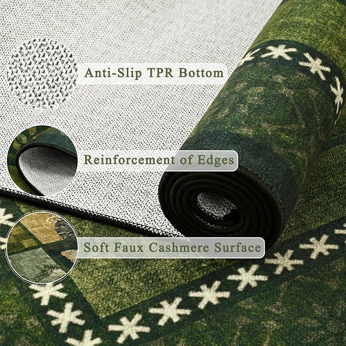 Tepook 6x9 Area Rugs for Living Room, Modern Large Geometric Rug for Bedroom, Washable Patchwork Rug Indoor Non Slip Throw Carpets for Dining Room Office Farmhouse Home Decor, Dark Green