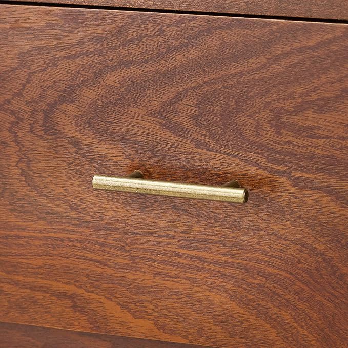Margo 50" Wide Mid-Century Modern Wood Desk with Drawers, Stylish Elevated Top Design, Solid Pine Wood Tapered Legs, Computer Desk for Home Office & Study, Walnut
