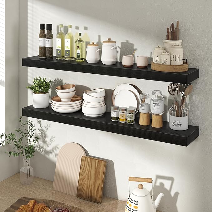 36 Inch Floating Shelves for Wall 2 Pack, 36" Wall Shelves for Books, Storage, Decor, Wall Mounted Floating Shelf with Invisible Brackets for Kitchen, Living Room, Black
