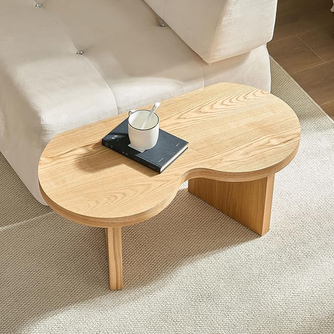 Coffee Table Butterfly Shaped Center Table Wood Modern Accent Table for Living Room Apartment, Oak