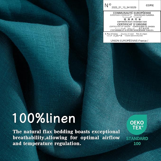 EVERLY Linen Sheets Set Twin Size,100% French Stonewash Pure Linen Sheets Set,3Pieces (1Flat Sheet,1Fitted Sheet,1Pillowcase) Suitable for Hot Sleepers,Deep Pocket Natural Bedding Set-Graphite Blue