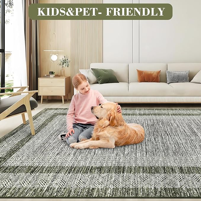 GarveeHome Washable 2.5x10 Kitchen Runner Rug, Easy Clean Geometri Rugs for Hallway Entryway, Indoor Outdoor Non Slip Rug Farmhouse Morden Carpet Door Mat Area Rug for Laundry Room Green