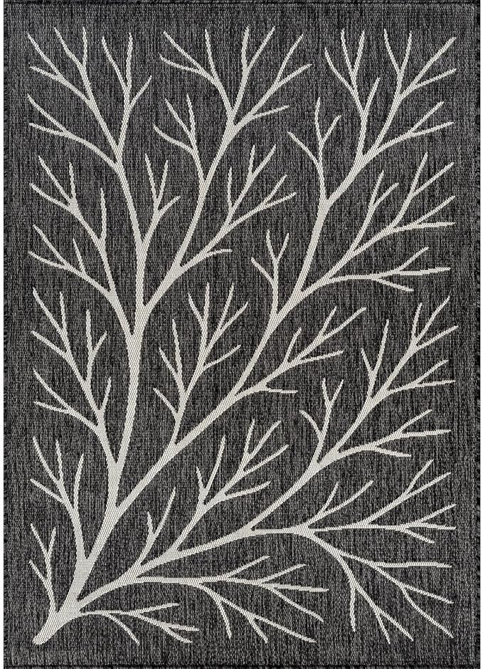 Washable Indoor Outdoor Rug 6x9 Modern Area Rugs Branch Pattern Non Shedding Waterproof Easy Clean Patio Deck Porch Living Room Bedroom Garden RV (6 X 9 Dark Gray)