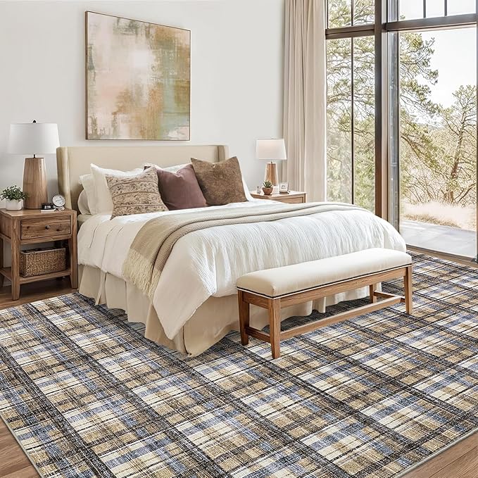 Modern Living Room Rug 10x13 Large Area Rug Machine Washable Floor Carpet, Non-Slip Farmhouse Soft Rugs, Low-Pile Non-Shedding Accent Rug, Foldable Area Rug for Bedroom, Playroom