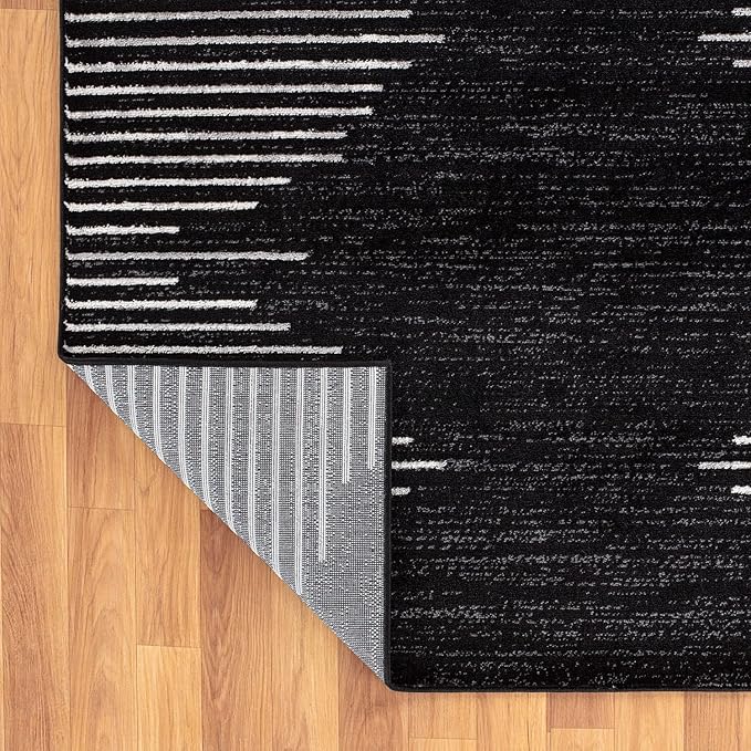 Rugshop Bohemian Stripe Stain Resistant High Traffic Living Room Kitchen Bedroom Dining Home Office Area Rug 12' x 15' Black
