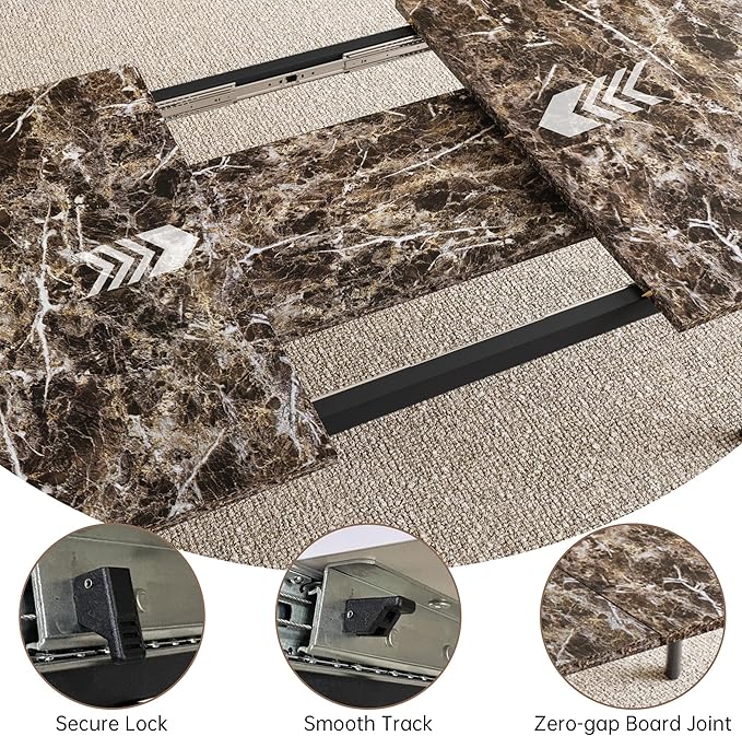 Extendable Dining Table Set for 6-8 People, 63 to 78.7 Inch MDF Kitchen Table with 6 Upholstered Chairs, Space-Saving for Dining Room, Breakfast Nook (Brown Table & 6 Brown U-Shaped Chairs)