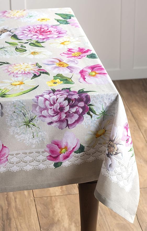 Maison d' Hermine Table Cloth Rectangle Table 100% Cotton 54 x 72 Inches Tablecloth Reusable Decorative for Dining Room Farmhouse Home Valentines Day Decorations Spring Summer - Pivoine