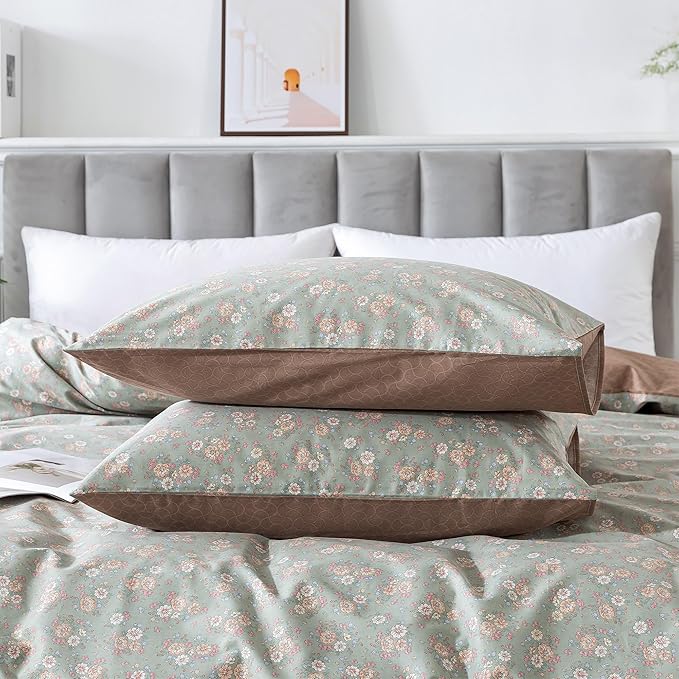 HoneiLife Wildflower Duvet Cover Queen - 100% Cotton Comforter Cover Sets, Floral Duvet Cover Sets,Botanical Bedlinen Set with Zipper Closure & Corner Ties, Vitality