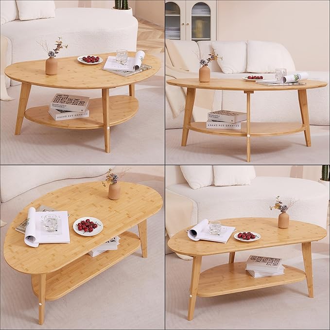NAVREX Coffee Table, Mid Century Modern Oval Coffee Tables for Living Room, 100% Solid Wood, FSC Certifiled 40.2"*22" Round Center Table, Value Lies in Material, Easy Assembly