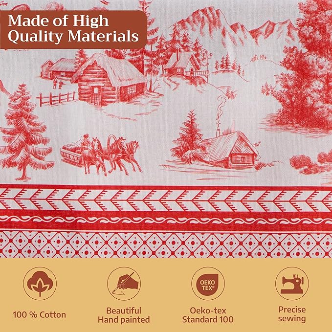 Maison d' Hermine Table Cloth Rectangle Table 100% Cotton 70 x 120 Inches Fall Tablecloth Reusable Everyday Use for Thanksgiving Christmas Decorations Dining Farmhouse Party (Winter Jouy)