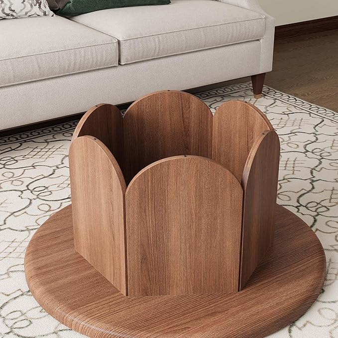 31.5” Round Small Coffee Table - Premium Wood Modern Center Tables with Petal-Shaped Base for Living Room, Apartment & Small Space, Easy Assembly