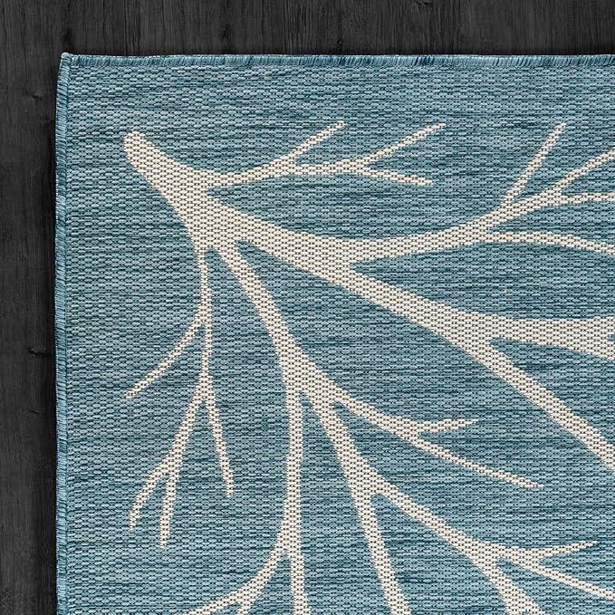 Washable Indoor Outdoor Rug 6x9 Modern Area Rugs Branch Pattern Non Shedding Waterproof Easy Clean Patio Deck Porch Living Room Bedroom Garden RV (6 X 9 Aqua)